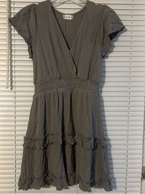 Altar'd State Olive Tiered Ruffle Mini Dress